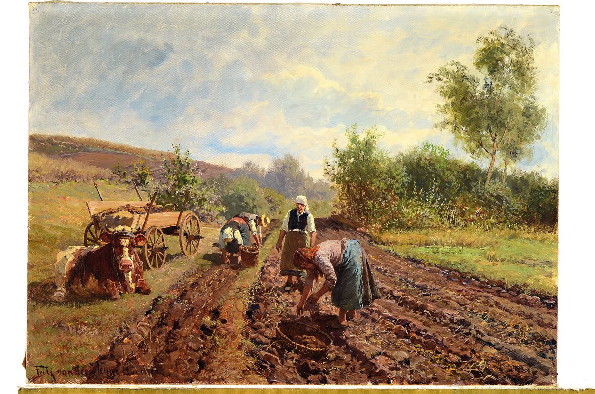 Detail k: Fritz van der Venne, 1873-1936 München, Bäuerinnen bei der Kartoffelernte, Öl/Lwd, links unten signiert und bez. München, ca. 50x70cm, R. ca. ...