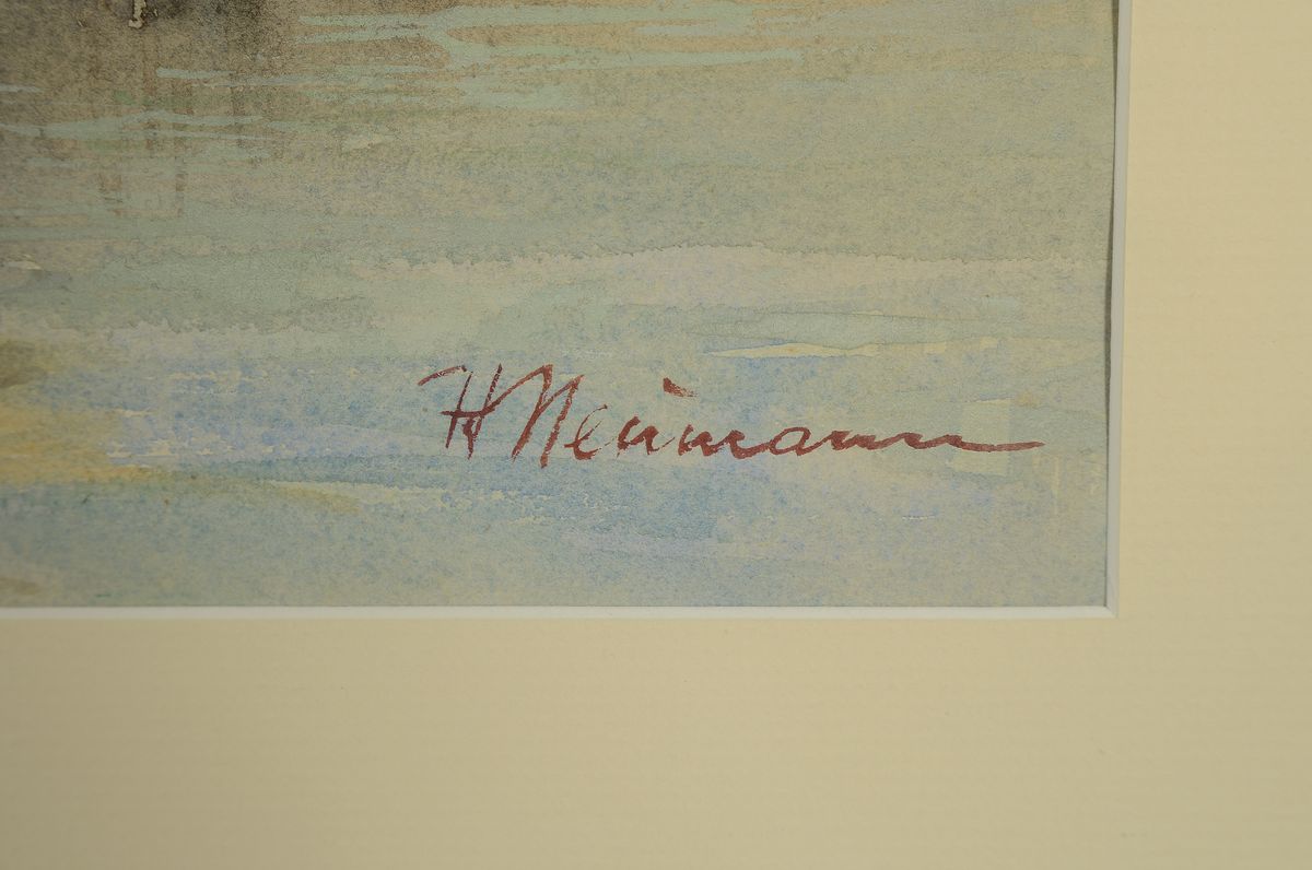 Detail a: Hans Neumann, 1873 Kassel-1957 München, Blick über den Rhein auf Köln, Aquarell auf Papier, rechts unten signiert, ca. 40x55cm, PP, u.Gl., R. ca. ...