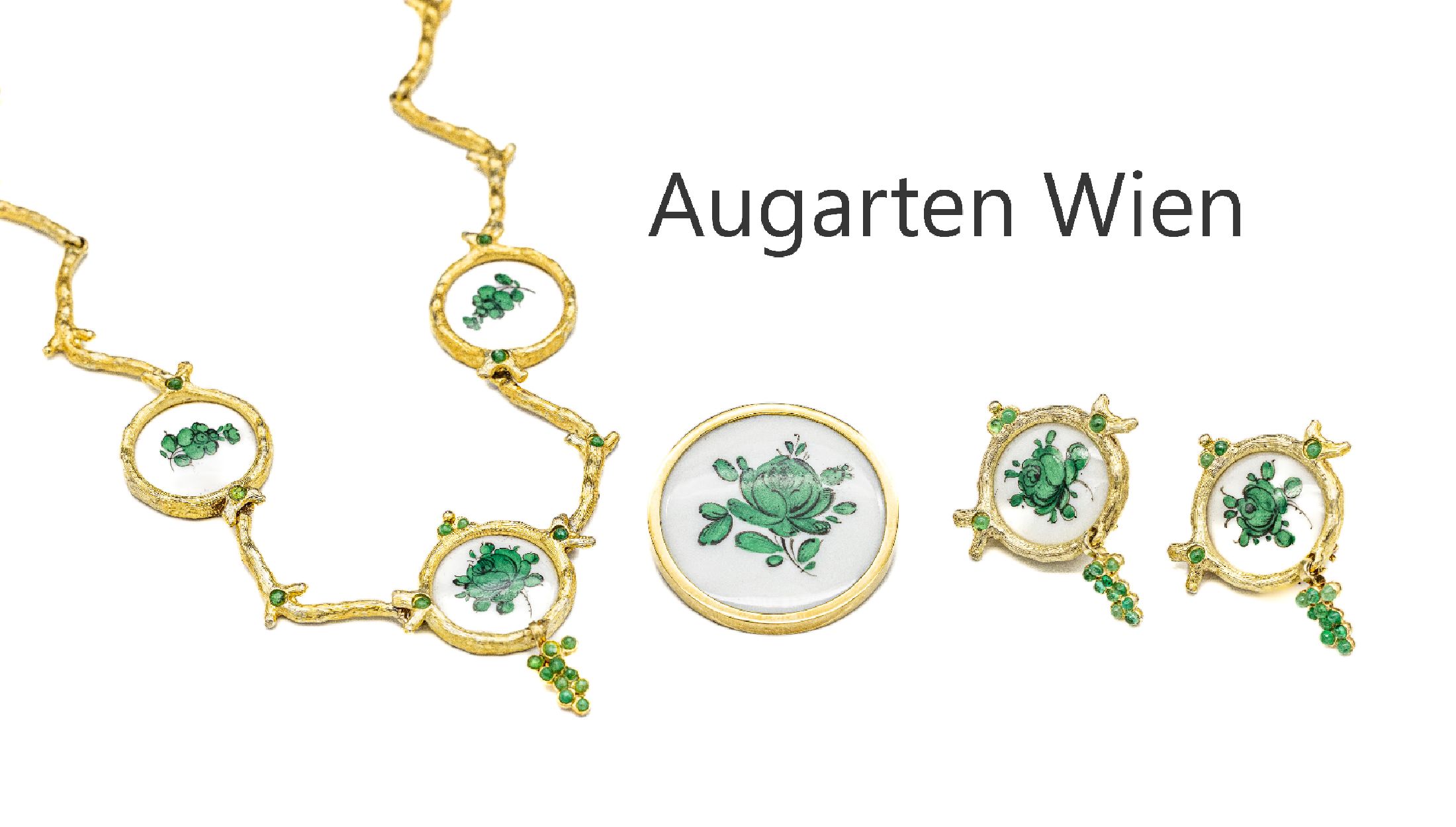 Schmuckset mit Porzellanmalerei, 925er Silber verg., Manufaktur Augarten Wien, best. aus: Collier und Ohrstecker, abstrakte Gestaltung, ...