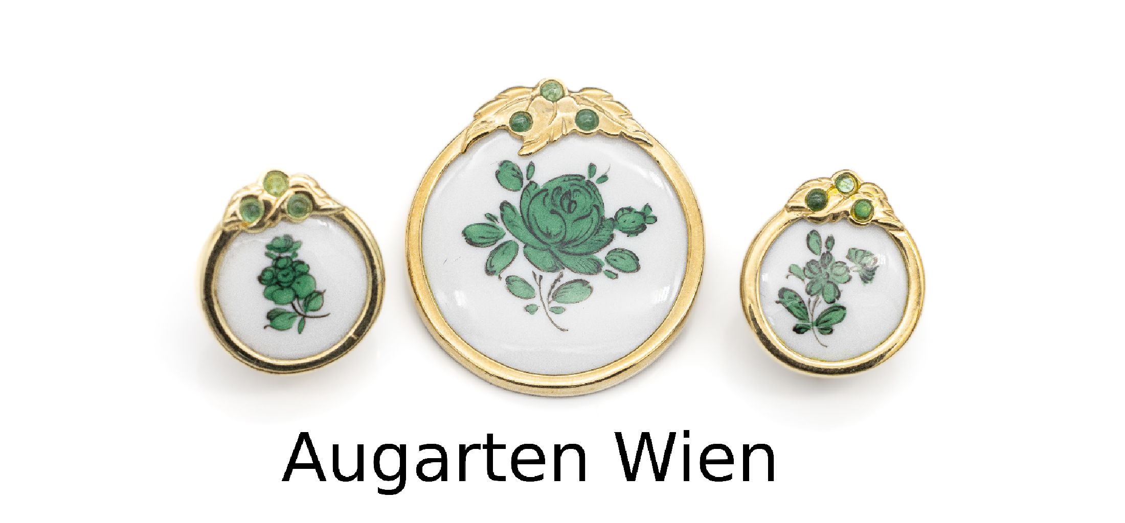 Schmuckset mit Porzellanmalerei, 925er Silber verg., Manufaktur Augarten Wien, best. aus: 1 Brosche und 1 Paar Ohrclips, schlichte Gestaltung mit ...