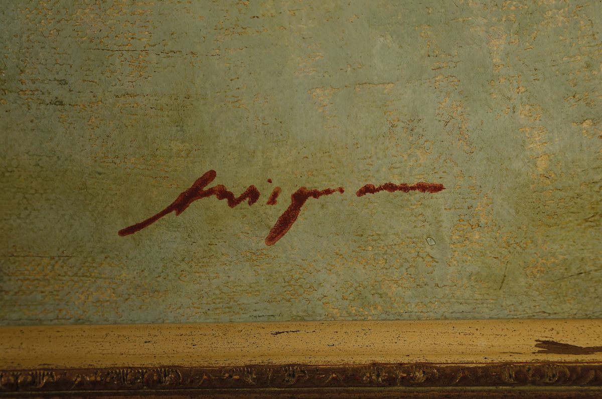 Detail a: Alfred Wiegmann, 1886 Essen-1973 Kuhstedt, Studium an der Akademie Düsseldorf und der Academie Julian in Paris, Stillleben mit Chrysanthemen, ...