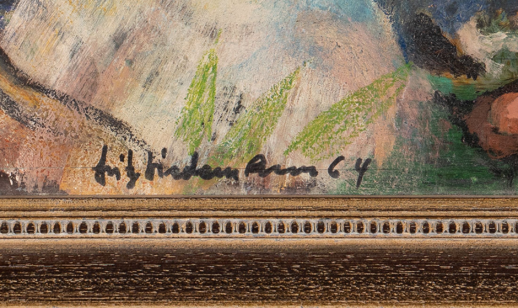 Detail a: Fritz Wiedemann, 1920-1987, surrealistischesDamenbildnis, signiert und datiert 64, Mischtechnik/Karton, Rahmen, 55x61 cm