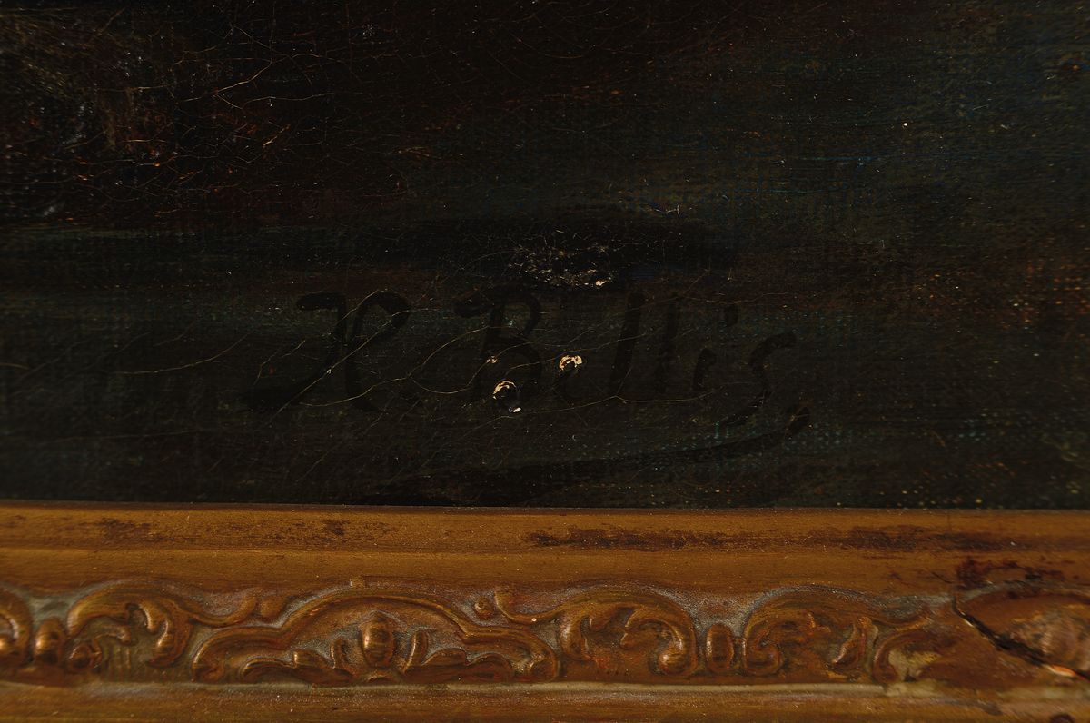 Detail a: Hubert Bellis, 1831-1902, Stillleben mit Rosen, Öl/Lwd, rest., rechts unten signiert, ca. 75x40cm, R. beschädigt 94x58cm