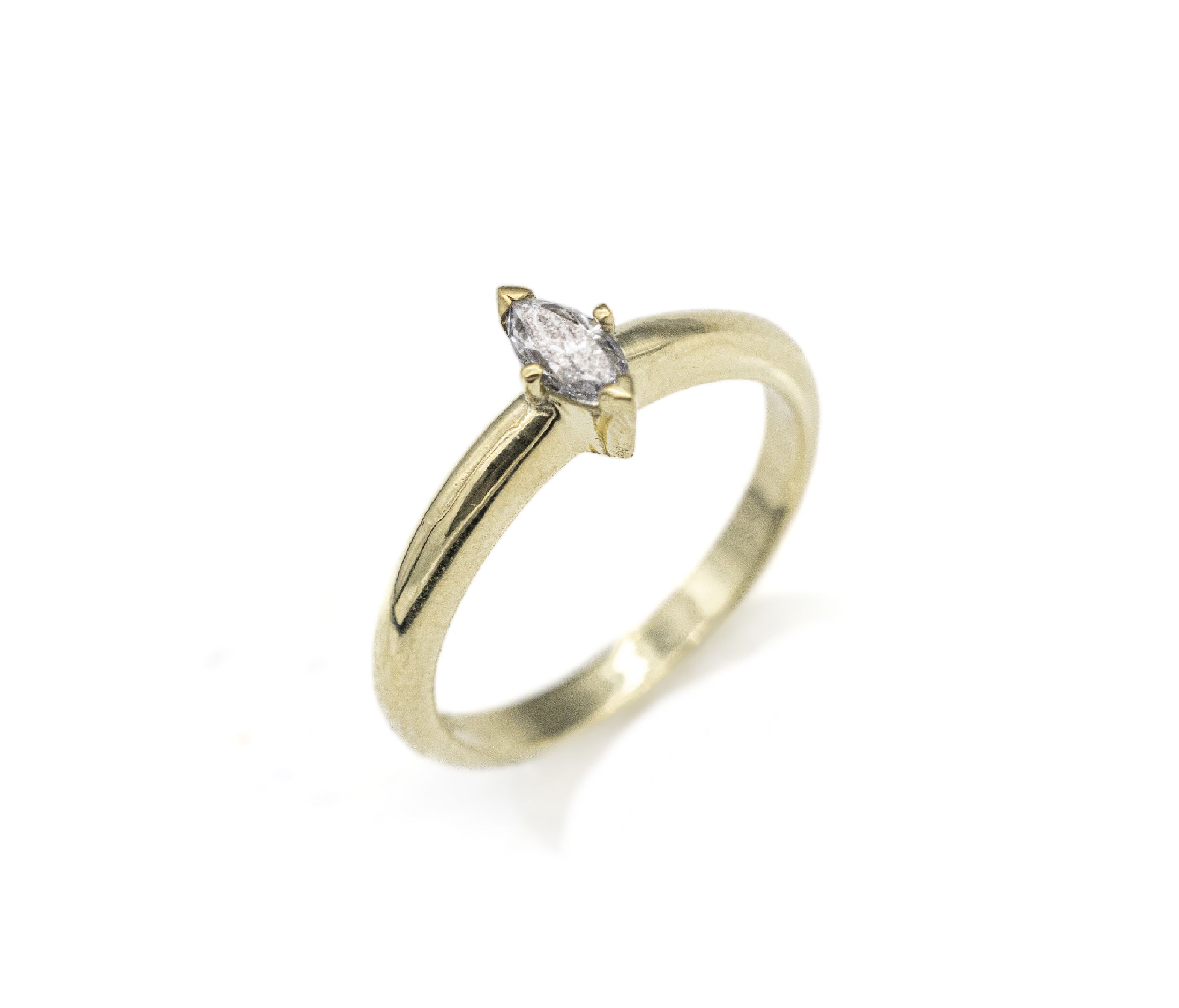 14 kt Gold Diamant-Ring, GG 585/000, Diamant-Navette ca. 0.33 ct Weiß/p2, ca. 3.9 g, RW 58