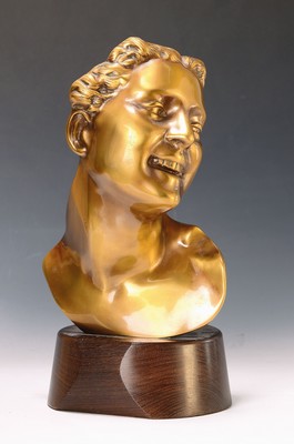 Image Bronzeskulptur, Frankreich, 1930er Jahre, lachendes Gesicht, sign. J. Carpeaux (1827- ...