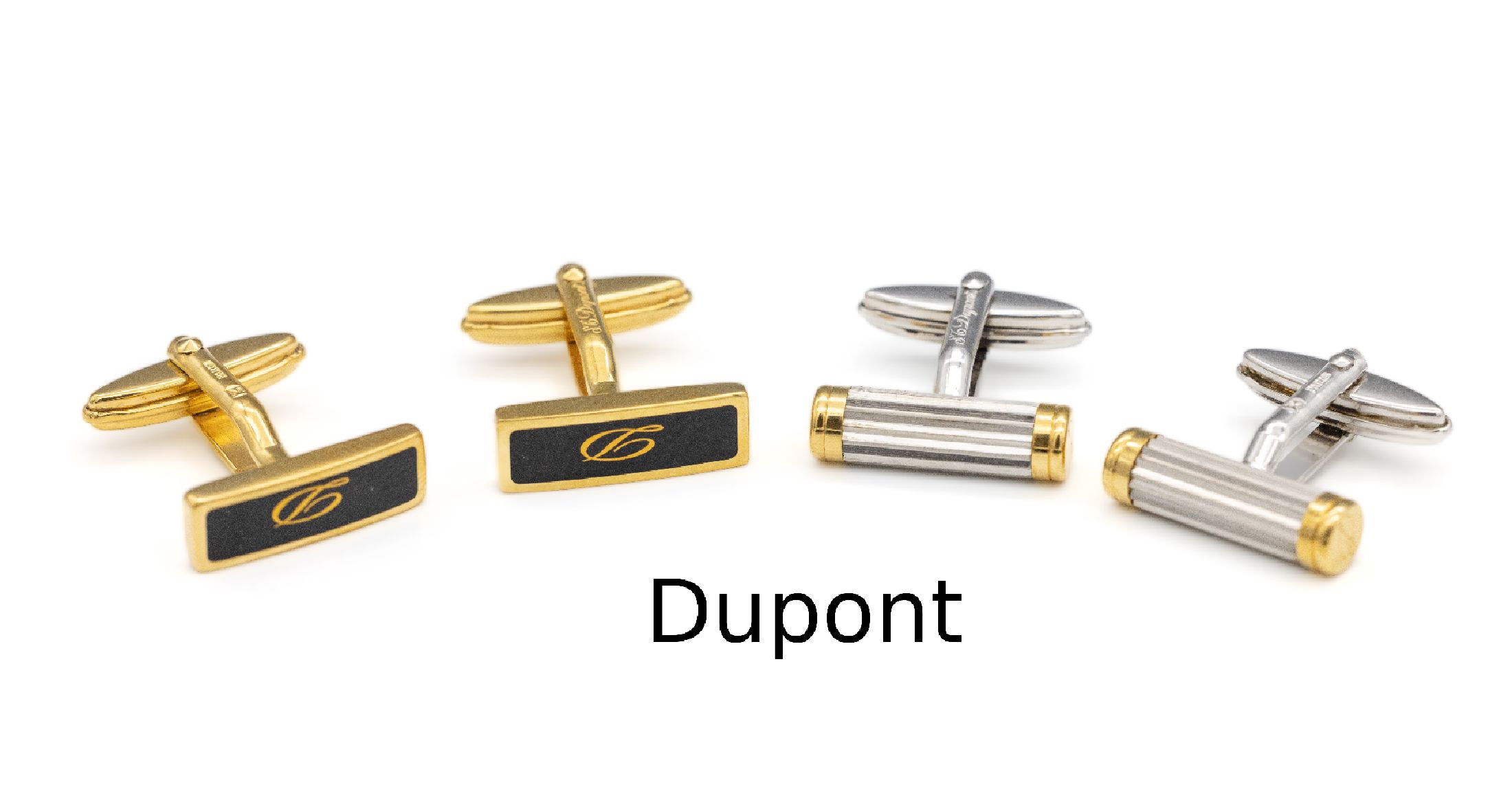 Detail a: 2 Paar DUPONT Manschettenknöpfe, 1 x schlicht, Metall verg., Platte mit schwarzem Lack, 1 x schlicht, teilverg., je in orig. Etui, sign.