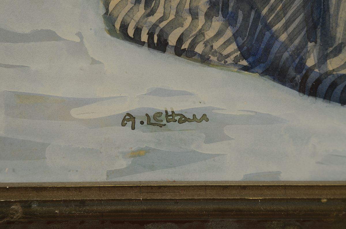 Detail a: Albert Lettau, 1885-1961 Bad Pyrmont, Ganzporträt einer älteren Frau am Tisch, Gouache auf Papier, links unten signiert, ca. 65x49cm, u.Gl., R. ca. ...