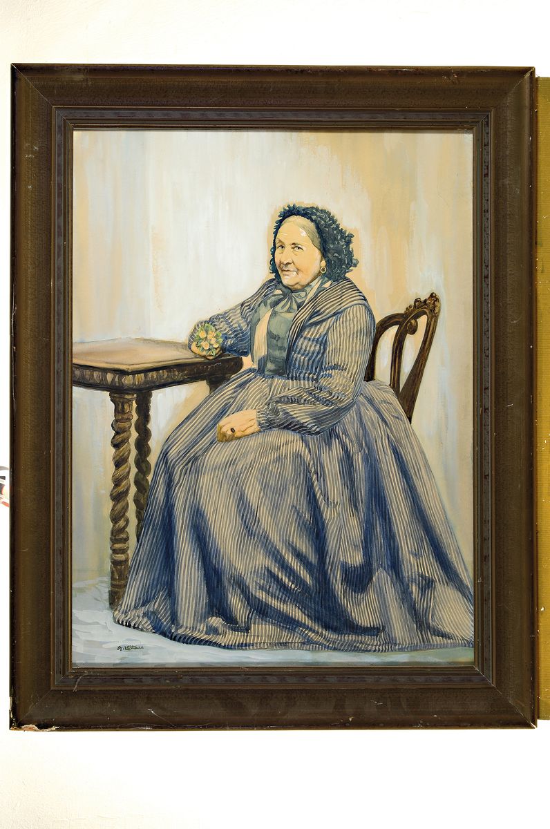 Detail k: Albert Lettau, 1885-1961 Bad Pyrmont, Ganzporträt einer älteren Frau am Tisch, Gouache auf Papier, links unten signiert, ca. 65x49cm, u.Gl., R. ca. ...