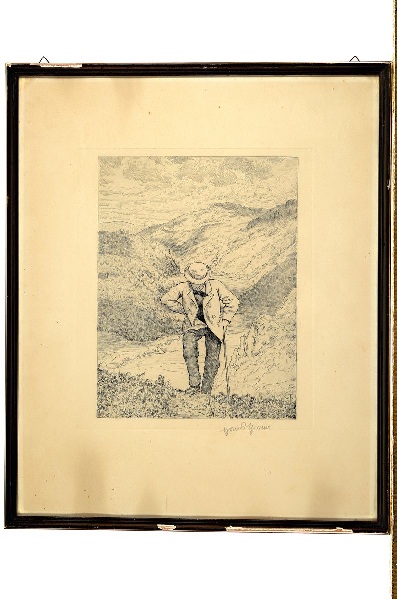 Detail k: Hans Thoma, 1839 Bernau - 1924 Karlsruhe, Skizze, kleiner Engel mit Milchtopf und Schlange, handsigniert, ca. 32 x 15 cm und Radierung "Der ...