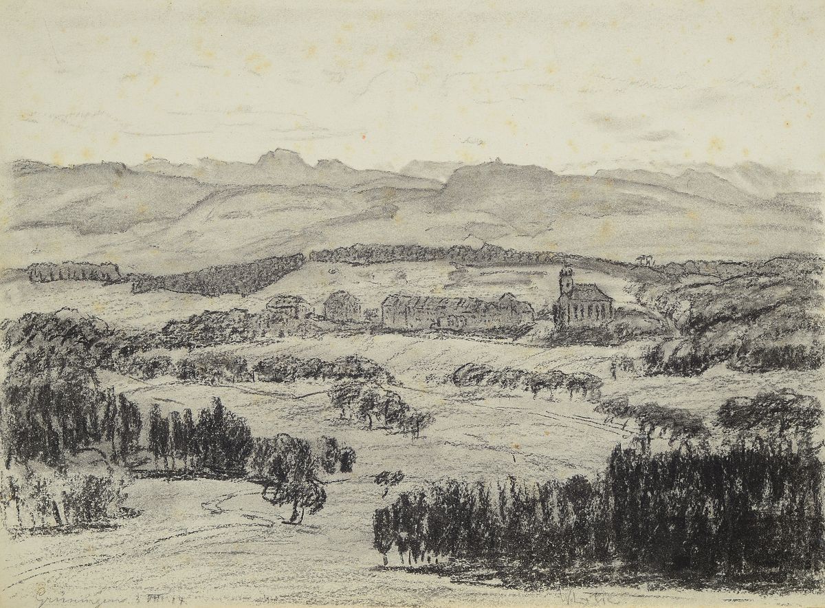 Detail a: Waler Lilie, 1876 - 1924, drei Arbeiten, Öl, Zeichnung und Aquarell, a. Reicher Segen, signiert und dat. 1917, ca. 31 x 36.8 cm, b. Herrenporträt, ...