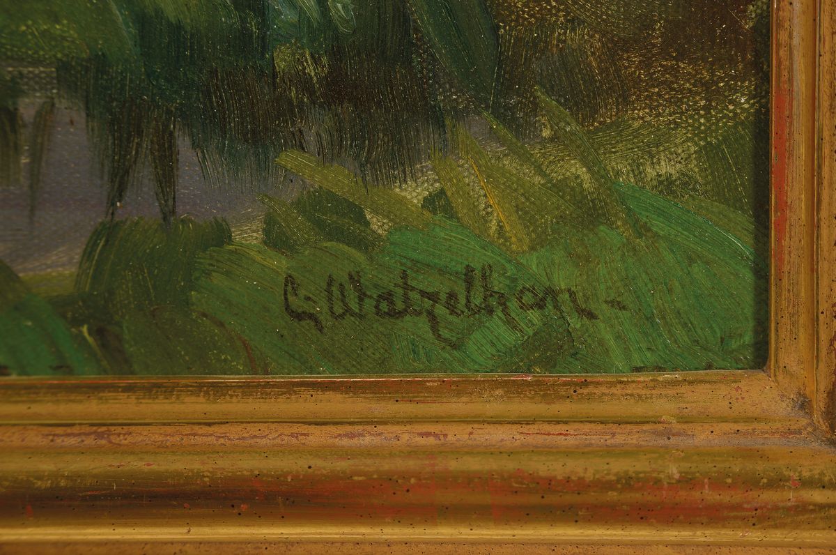 Detail a: Carl Watzelhahn, 1867 Mainz-1942 Wiesbaden, Flußlandschaft, Öl/Lwd/Holz, signiert, ca.33.5 x 45 cm, Rahmen