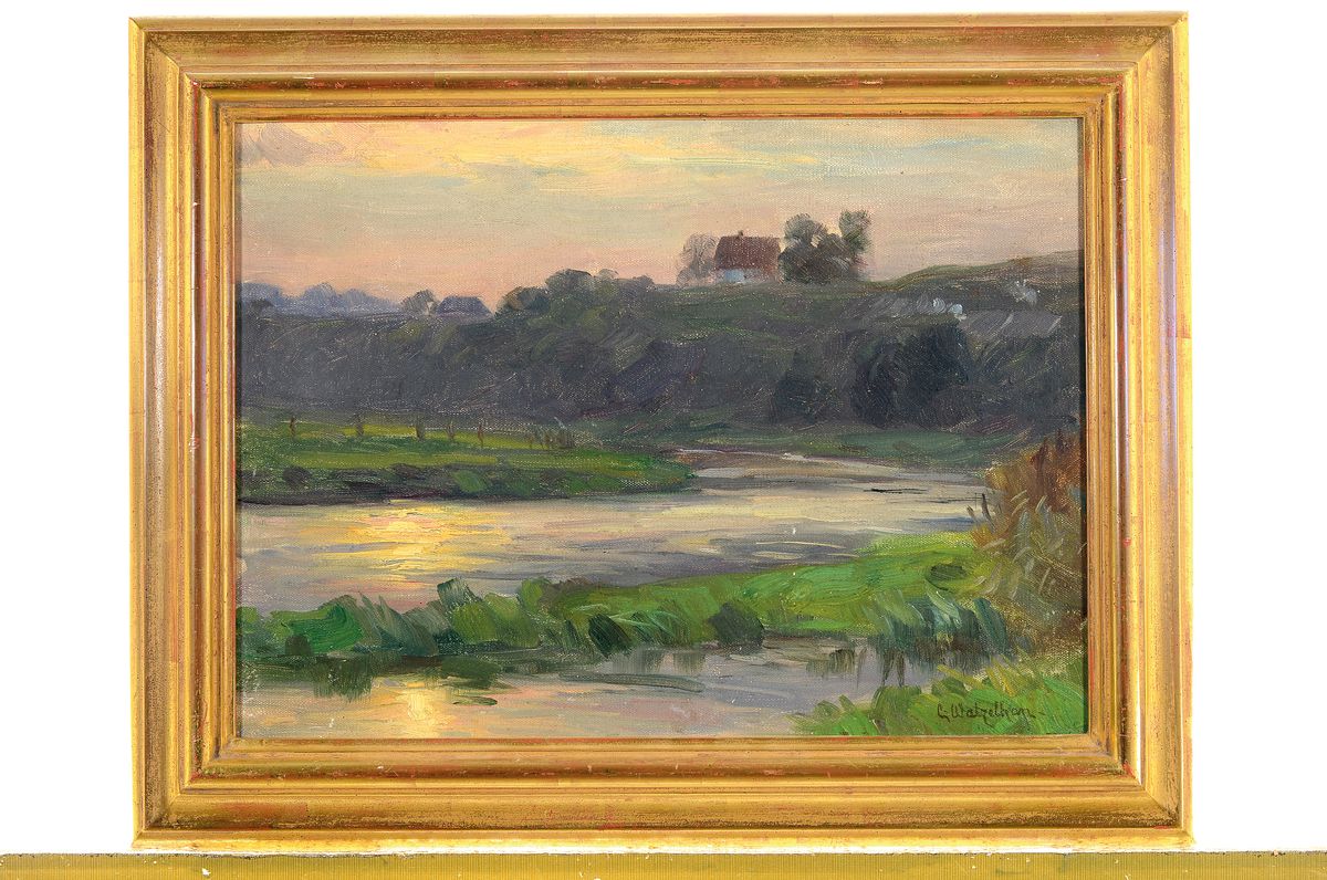 Detail k: Carl Watzelhahn, 1867 Mainz-1942 Wiesbaden, Flußlandschaft, Öl/Lwd/Holz, signiert, ca.33.5 x 45 cm, Rahmen