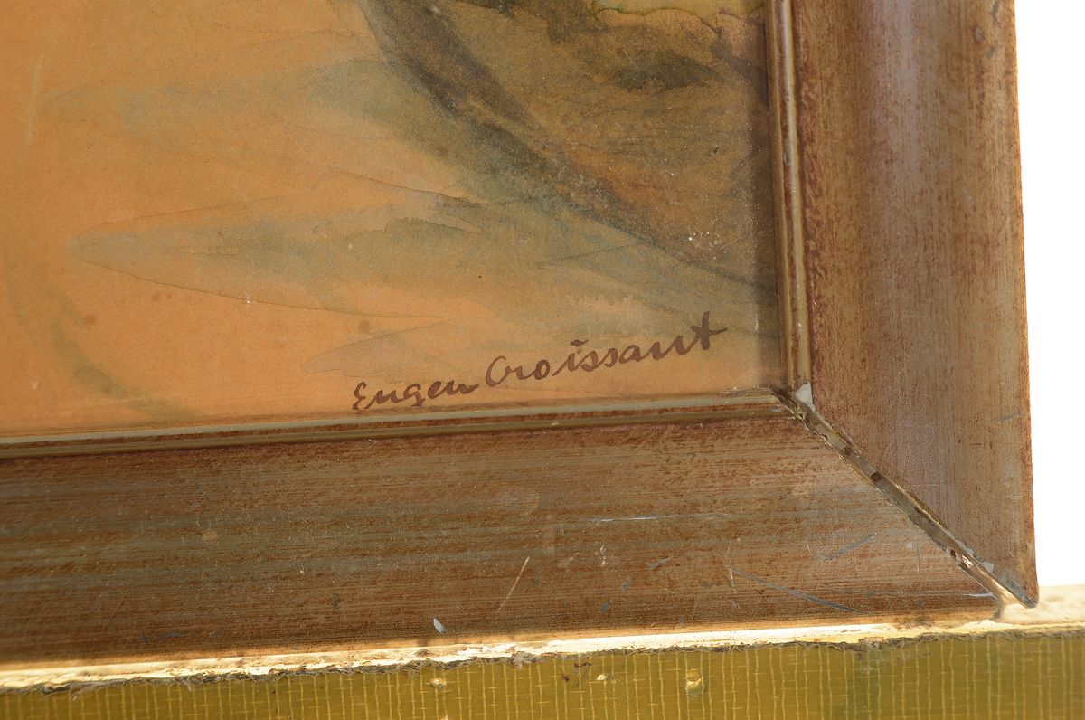 Detail a: Eugen Croissant, 1898 Landau-1976 Breitbrunn am Chiemsee, Landschaft bei Siegen, Aquarell, re. unten signiert, l. stockfleckig bzw. Altersspuren, ca. ...