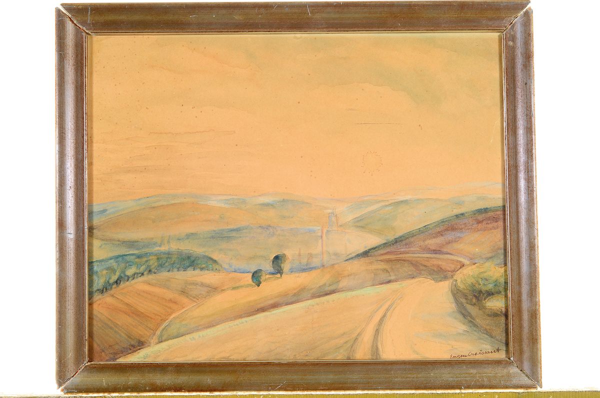 Detail k: Eugen Croissant, 1898 Landau-1976 Breitbrunn am Chiemsee, Landschaft bei Siegen, Aquarell, re. unten signiert, l. stockfleckig bzw. Altersspuren, ca. ...