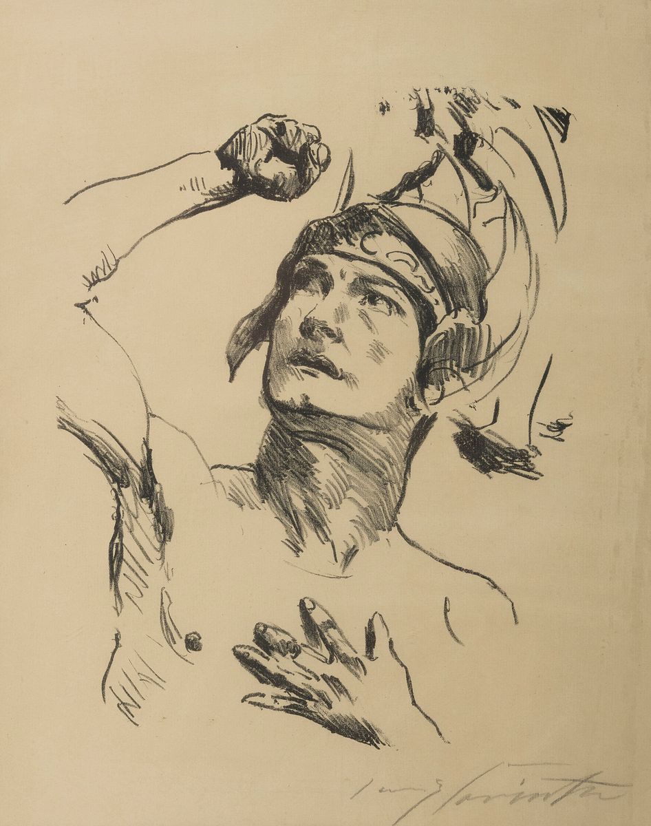 Lovis Corinth, 1858 Tapiau - 1925 Zandvoort,Lithographie, römischer Krieger, zur Serie "Krieg und Kunst" gehörig, um 1914, Probedruck, ...