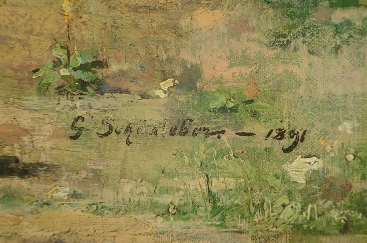 Detail a: Gustav Schönleber, 1851 Bietigheim - 1917 Karlsruhe, Studium an der Privatschule von Adolf Lier München, Lehrauftrag an der Akademie Karlsruhe, ...