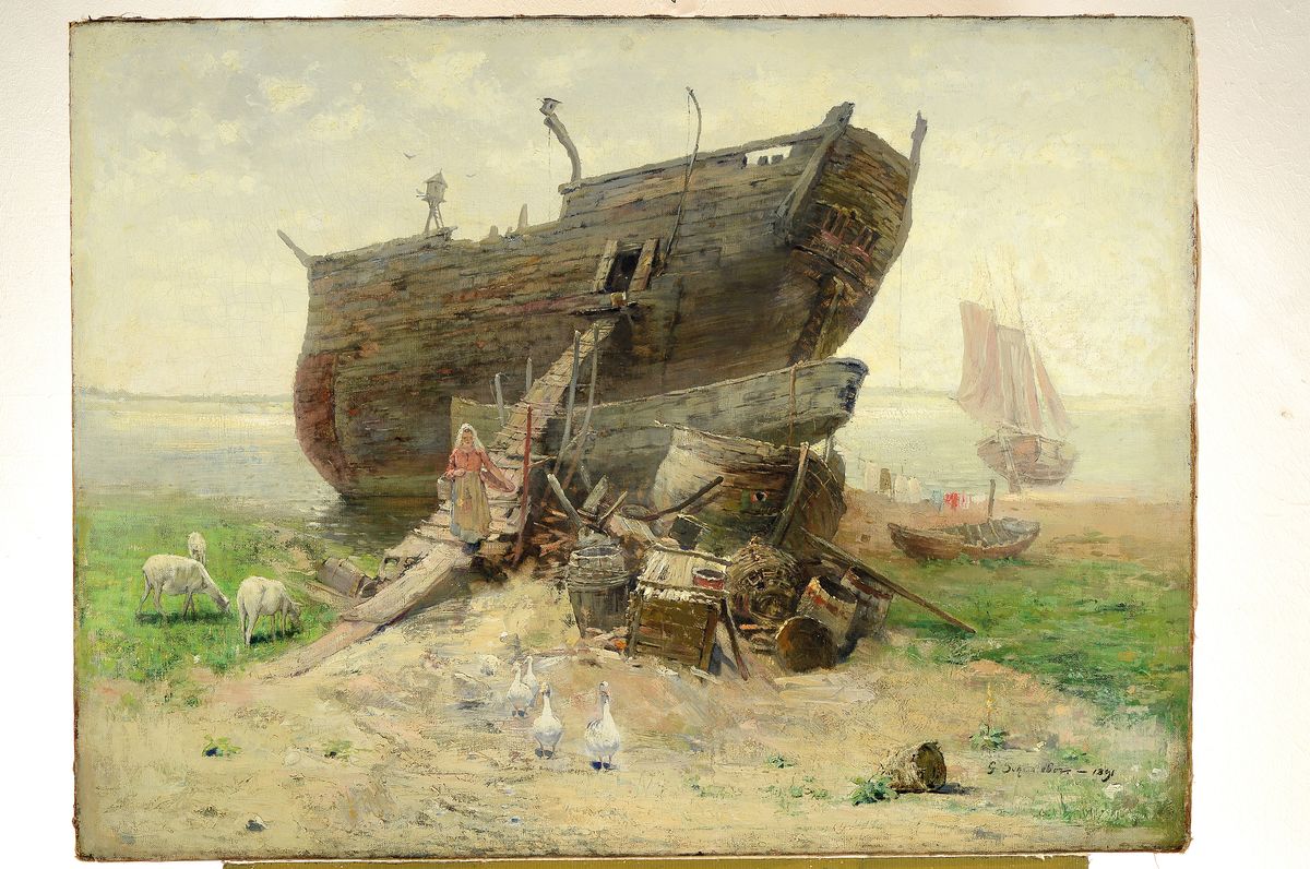 Detail k: Gustav Schönleber, 1851 Bietigheim - 1917 Karlsruhe, Studium an der Privatschule von Adolf Lier München, Lehrauftrag an der Akademie Karlsruhe, ...