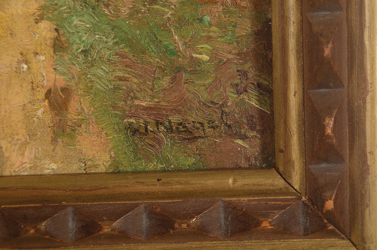 Detail a: Wilhelm Nagel, 1866 Mannheim - 1945 Baden-Baden, Studium an der Kunstgewerbeschule München u. an der Akademie Karlsruhe, Blick entlang eines Weges ...