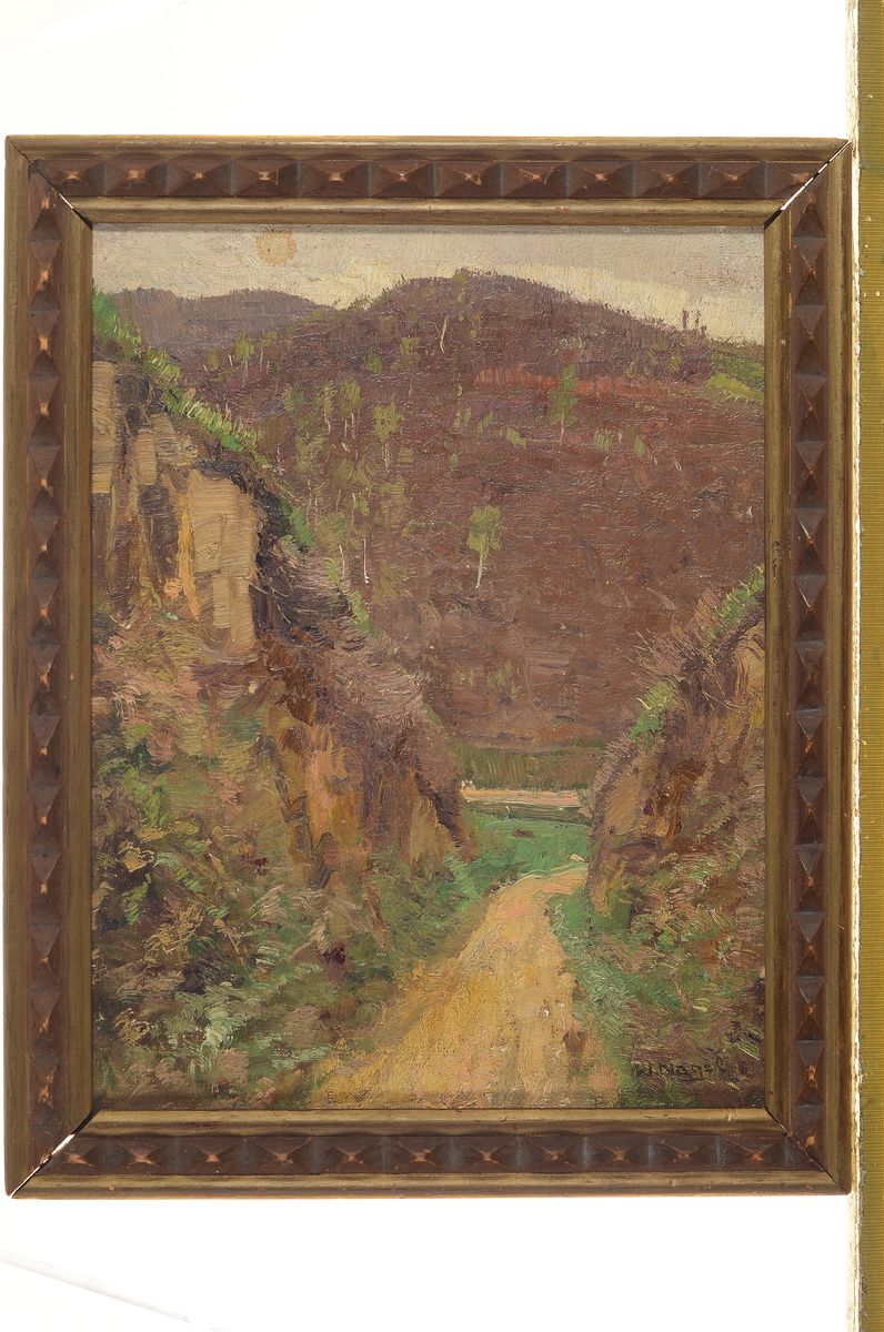 Detail k: Wilhelm Nagel, 1866 Mannheim - 1945 Baden-Baden, Studium an der Kunstgewerbeschule München u. an der Akademie Karlsruhe, Blick entlang eines Weges ...
