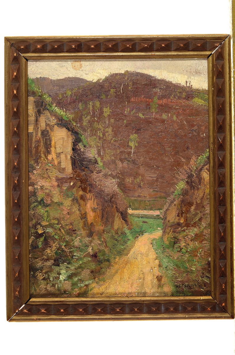 Detail m: Wilhelm Nagel, 1866 Mannheim - 1945 Baden-Baden, Studium an der Kunstgewerbeschule München u. an der Akademie Karlsruhe, Blick entlang eines Weges ...