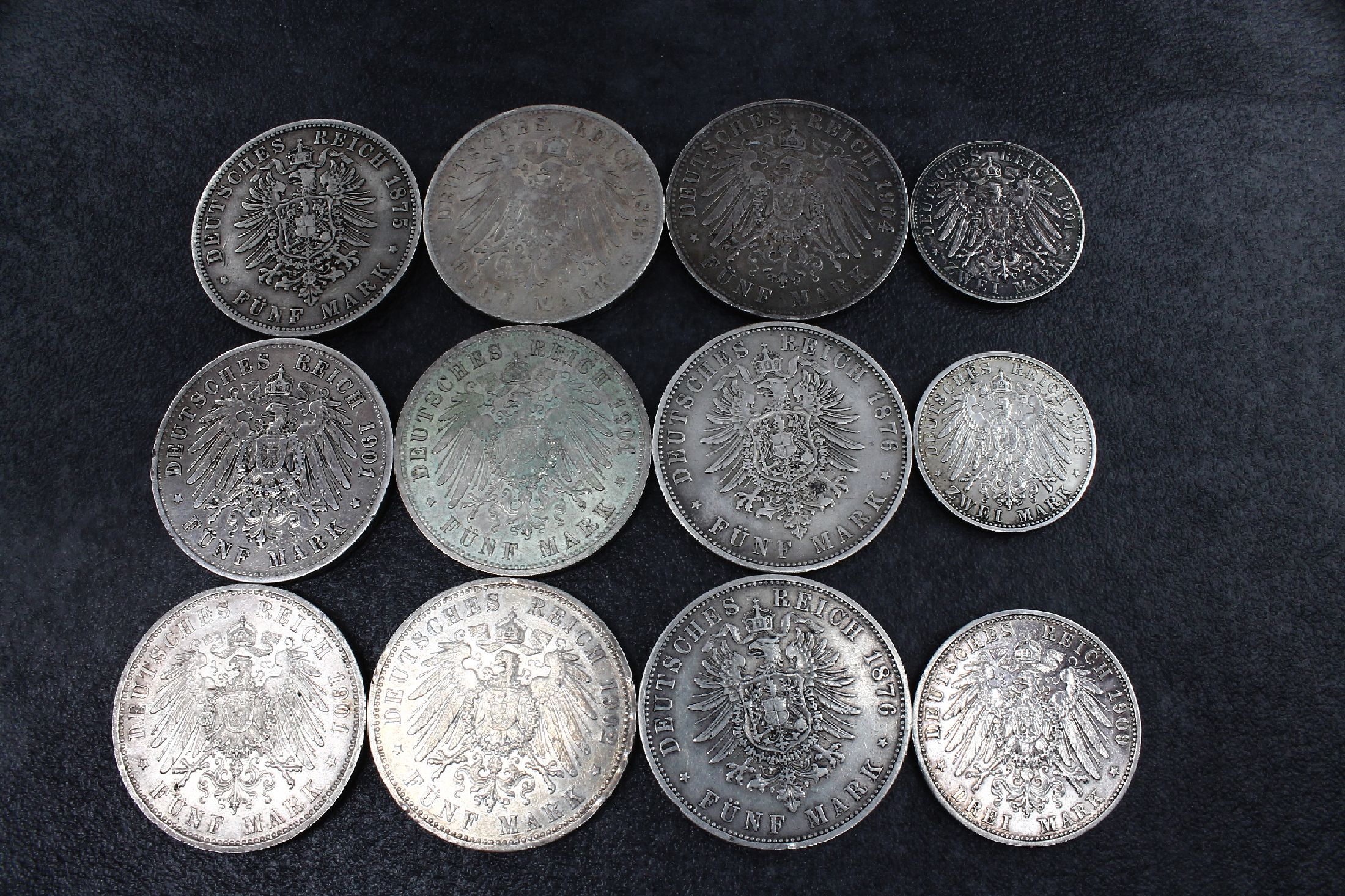 Detail a: Konvolut 12 Silber Münzen, 2 x 5 Mark Deutsches Reich 1902, 1904, 1 x 2 Mark 1900, Wilhelm II Deutscher Kaiser König von Preussen, 3 x 5 Mark ...