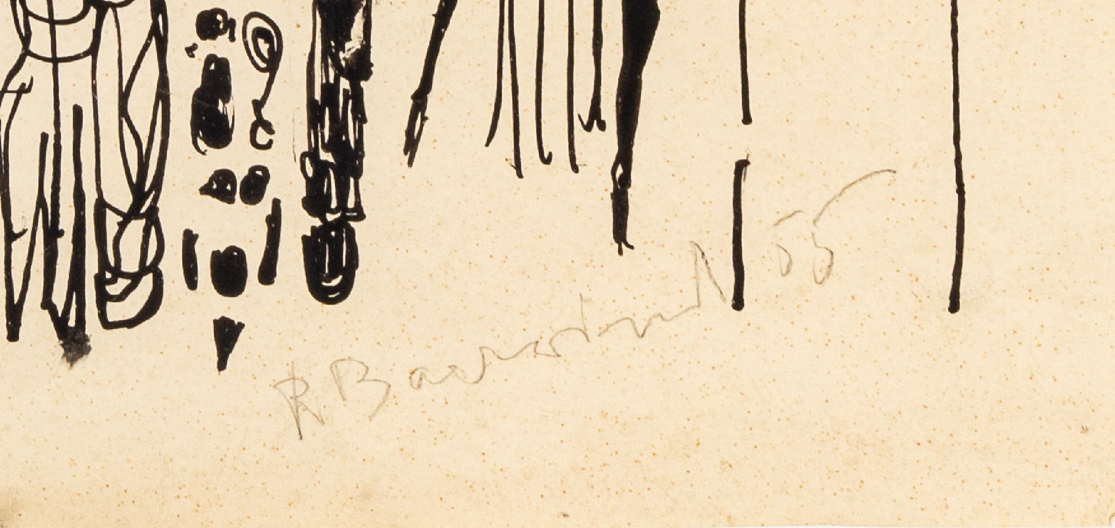 Detail a: Rudi Baerwind, 1912-1982 Mannheim, Studium in Berlin, München und Paris, Schüler von Fernand Leger, Serie aus 3 Zeichnung, Entwurfsskizzen wohl ...