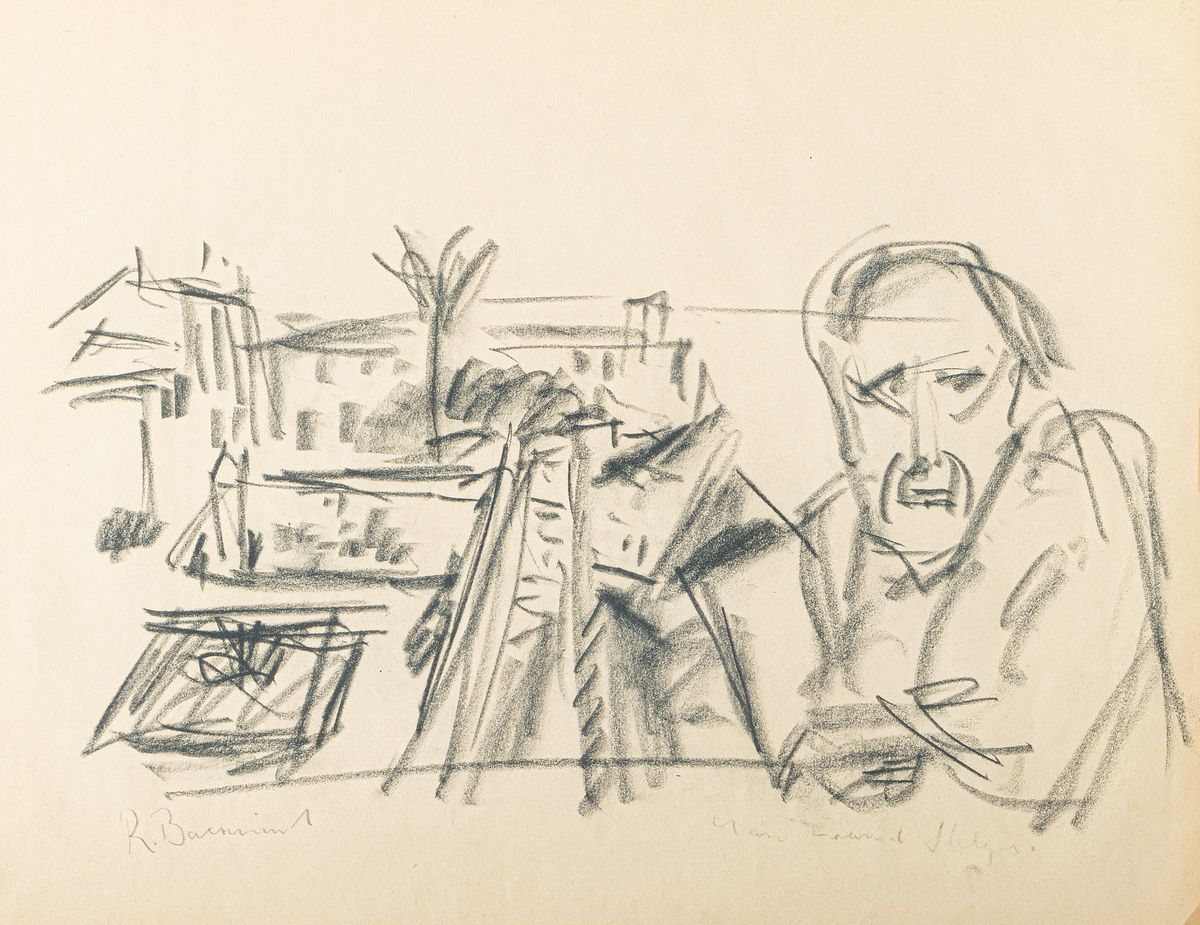 Rudi Baerwind, 1912-1982 Mannheim, Studium in Berlin, München und Paris, Schüler von Fernand Leger, Bleistiftzeichnung, "Mein Freund Holger ...