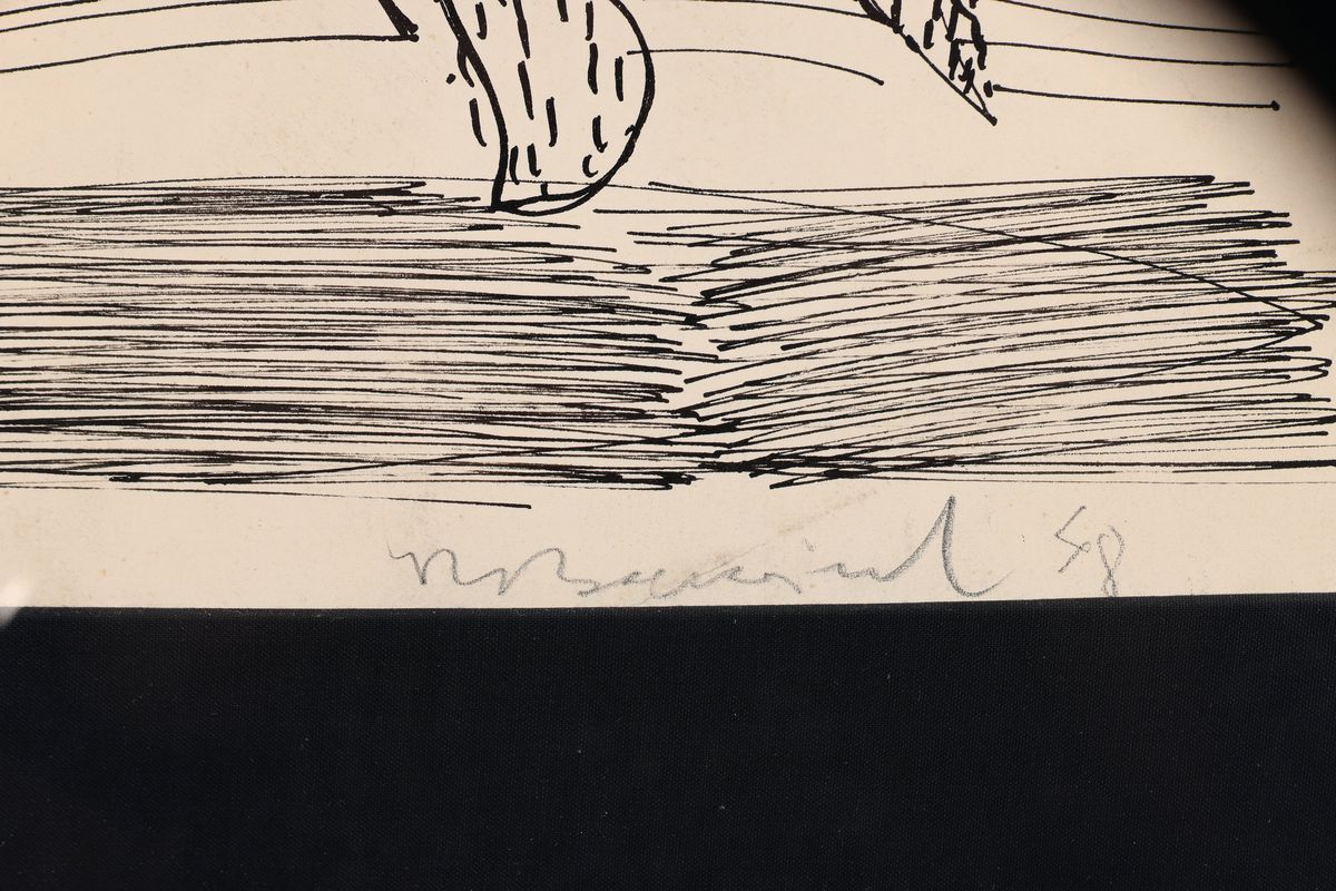 Detail c: Rudi Baerwind, 1912-1982 Mannheim, Studium in Berlin, München und Paris, Schüler von Fernand Leger, Tuschezeichnung, "Dr. Faust" sobez., ...