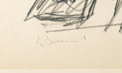 26520571a - Rudi Baerwind, 1912-1982 Mannheim, studied in Berlin, Munich and Paris, student of Fernand Leger, pencil drawing, #"My friend Holger (?)#", male portrait in front of a landscape, study character, signed and inscribed, under PP and glass framed, 56x68 cm
