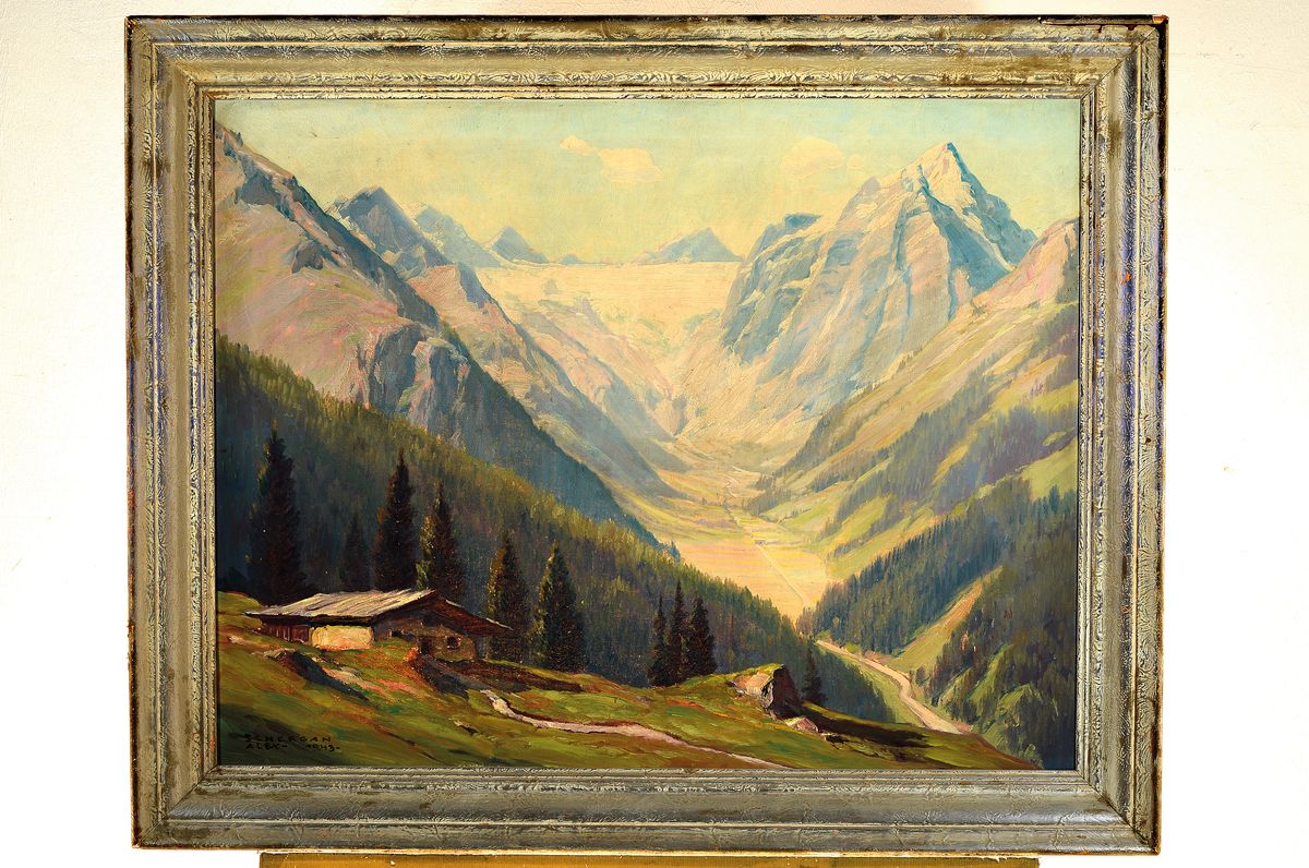 Detail k: Alexander Scherban, 1886 Wien - 1964 Nürnberg , Studium an der Wiener Kunstgewerbeschule und an der Akademie München, Alpenlandschaft, Blick wohl ...