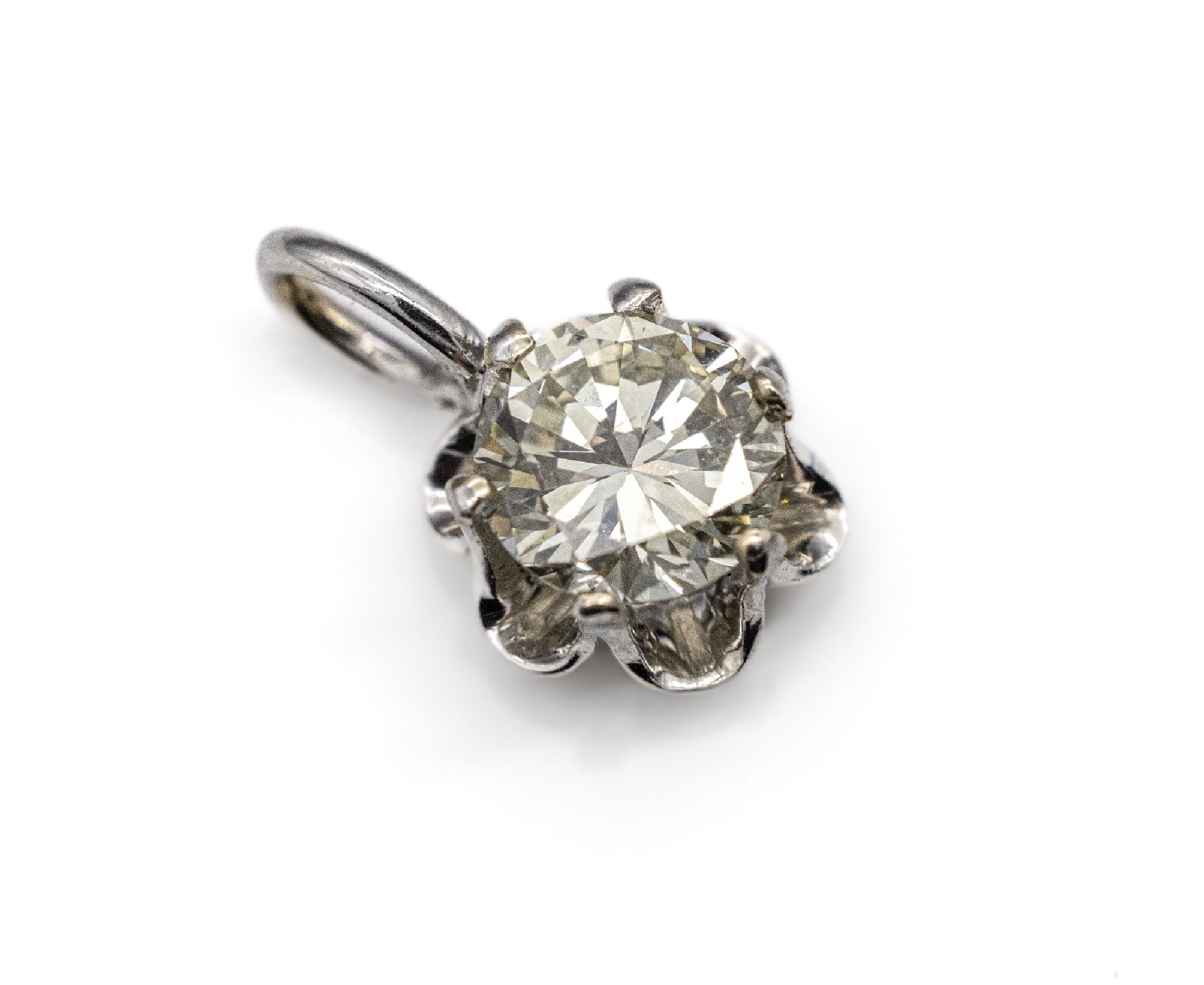 14 kt Gold Brillant Anhänger, WG 585/000, Brillant ca. 0.71 ct get.Weiß/vs