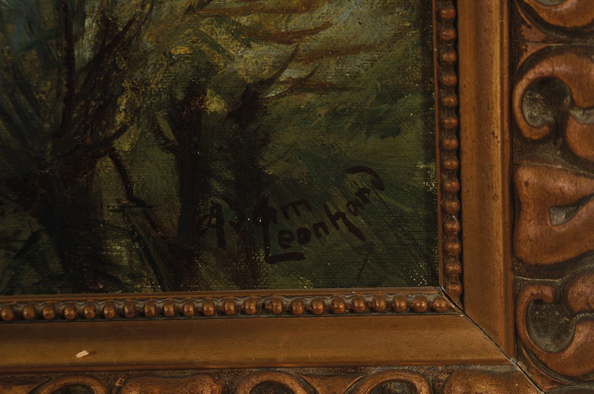 Detail a: Adam Leonhard, 1876 Bühl-1926 Rastatt, Flußauenlandschaft, Öl/Lwd, rechts unten signiert, ca. 36x57cm, R. ca. 46x66cm
