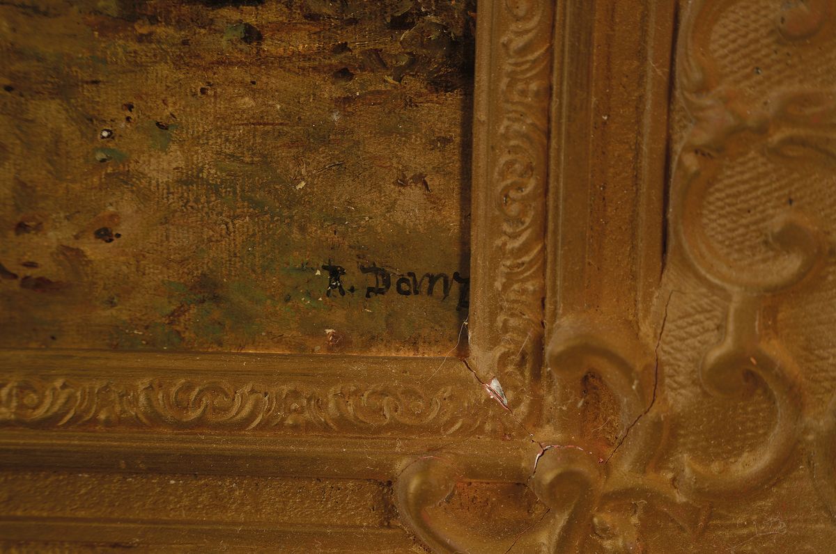 Detail a: Robert Danz, 1841 Oberweißbach-1916 Bad Kreuznach, Studium an der Akademie Weimar, Segelboote am Strand, Öl/Lwd, rechts unten signiert, ca. ...