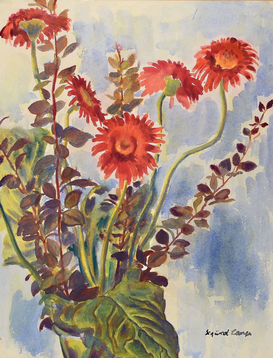 Sigurd Lange, 1904 Berlin-2000 Pfullendorf, Blumenstillleben, Aquarell auf Papier, rechts unten signiert, ca. 63x49cm, PP, u.Gl., R. ca.85x69cm