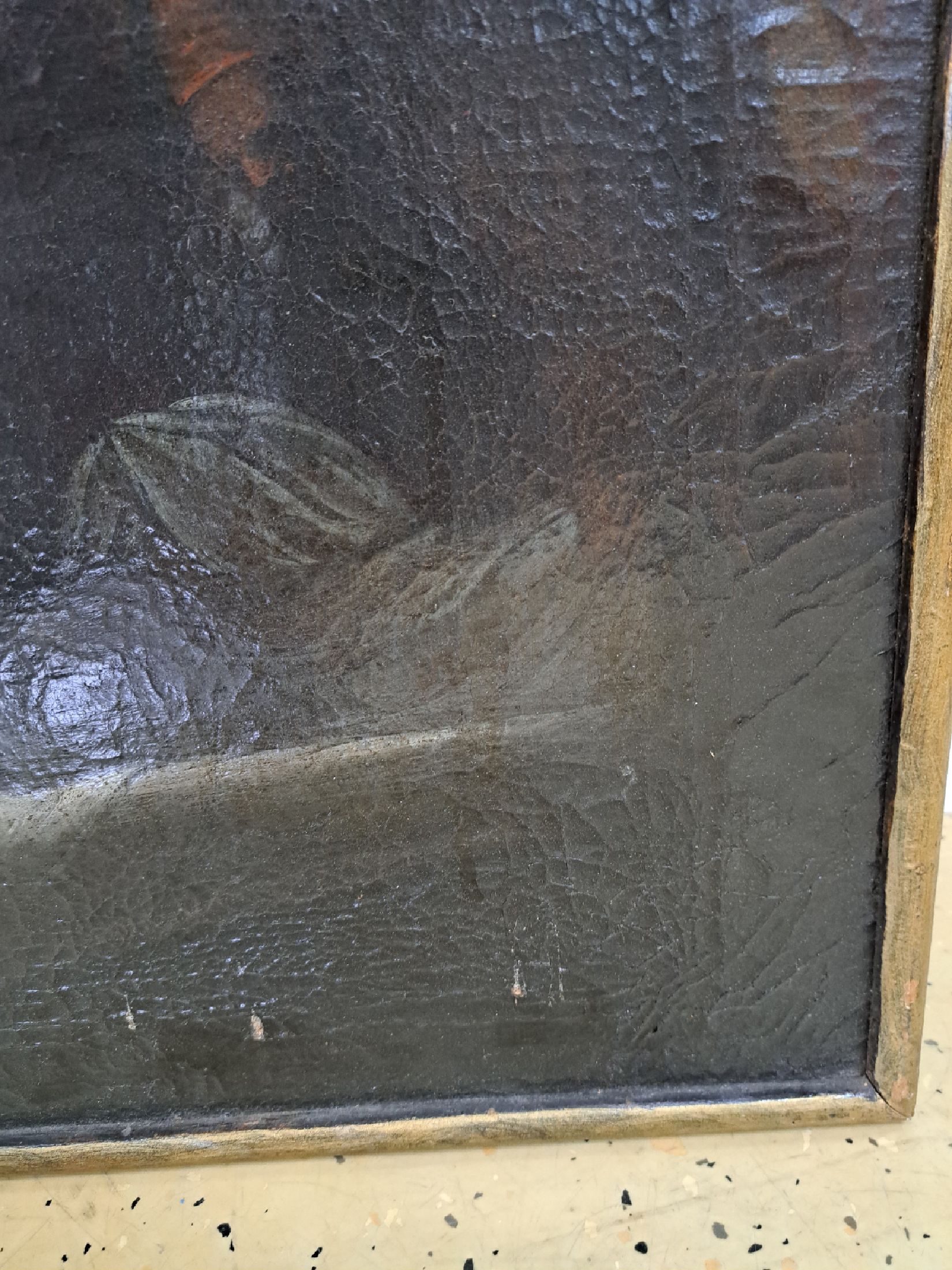 Detail d: Unbekannter Künstler des 18. Jh., Kreuzabnahme, Öl/Lwd, mit mehreren kleinen Leinwandschäden, restaurierungsbedürftig, krakeliert, ca. 89x61cm