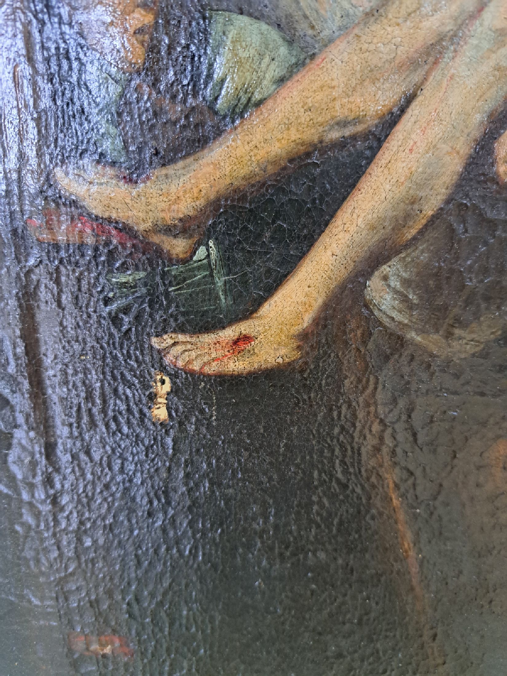 Detail e: Unbekannter Künstler des 18. Jh., Kreuzabnahme, Öl/Lwd, mit mehreren kleinen Leinwandschäden, restaurierungsbedürftig, krakeliert, ca. 89x61cm