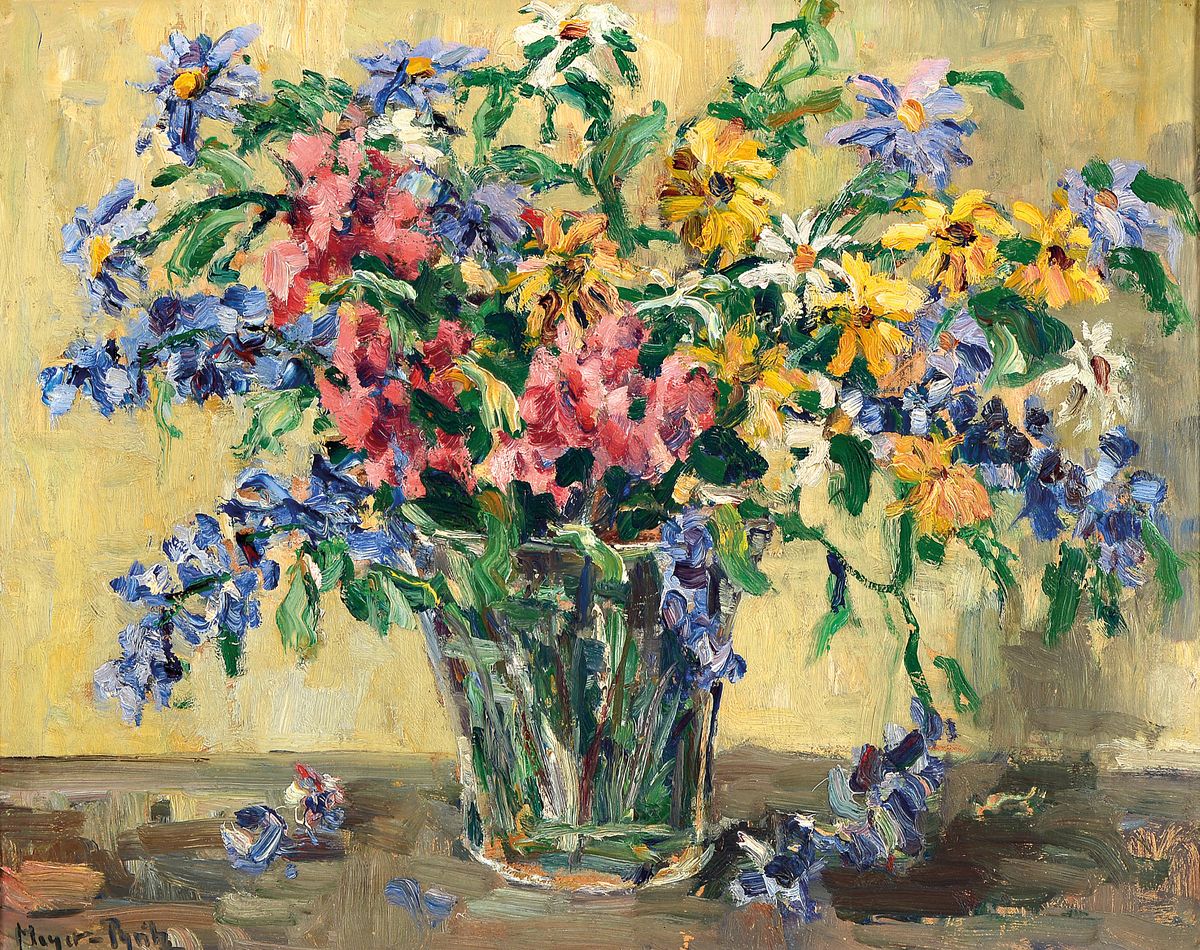 Martin Meyer-Pyritz, 1870 Pyritz-1942 Berlin , Studium an der Akademie Berlin, Blumenstillleben, angedeutete Vergänglichkeitsmetaphorik, pastoser ...