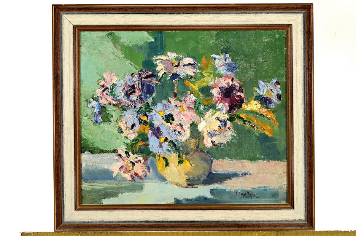 Detail k: Martin Meyer-Pyritz, 1870 Pyritz-1942 Berlin , Studium an der Akademie Berlin, pastoses Blumenstillleben, signiert, Öl/Lwd, Rahmen, 52x59 cm