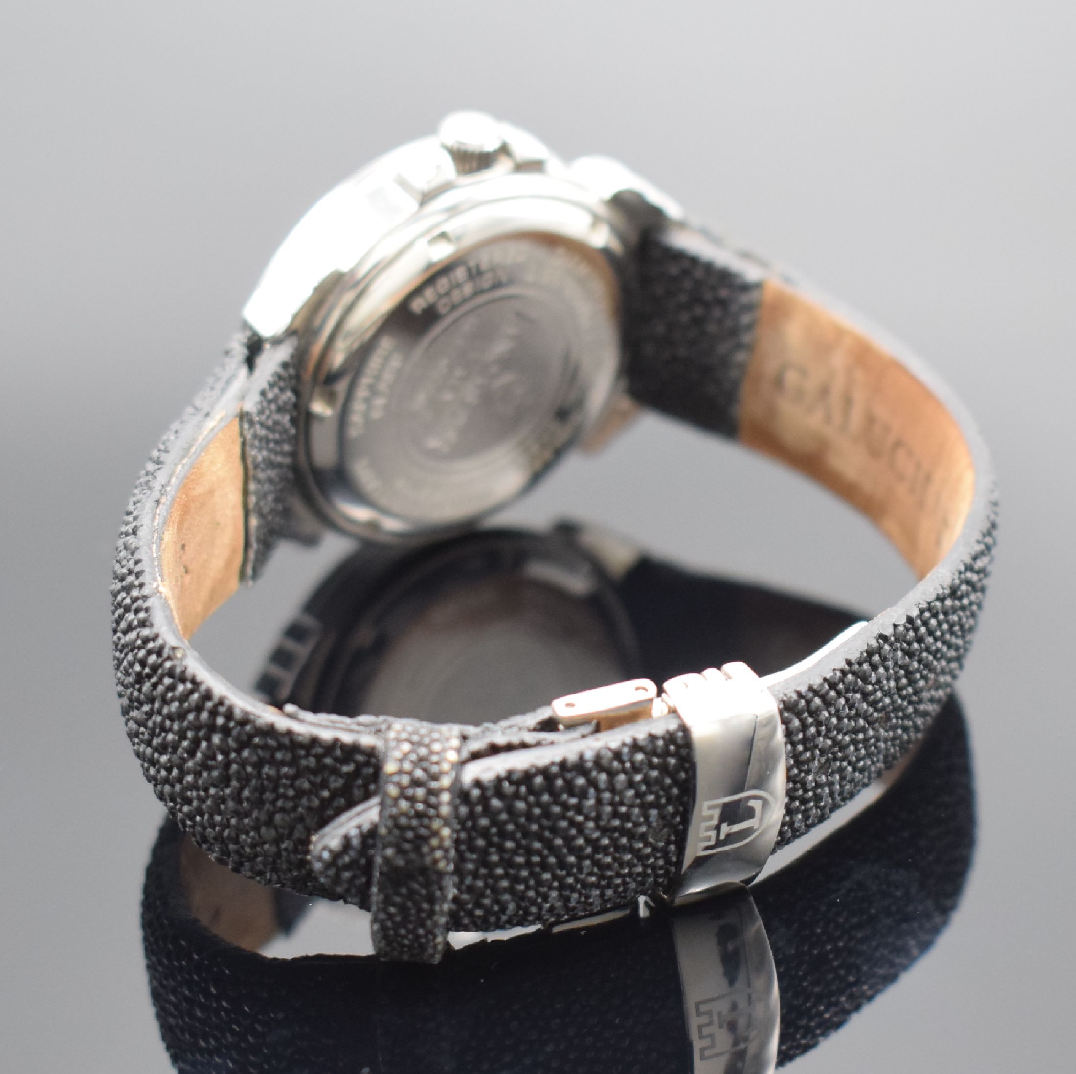 Detail b: LANCASTER Damenarmbanduhr in Stahl Referenz 0226L, Italien um 2000, quarz, Boden geschr., orig. Lederband m. orig. dopp. Faltschl., Lünette aufw. m. ...