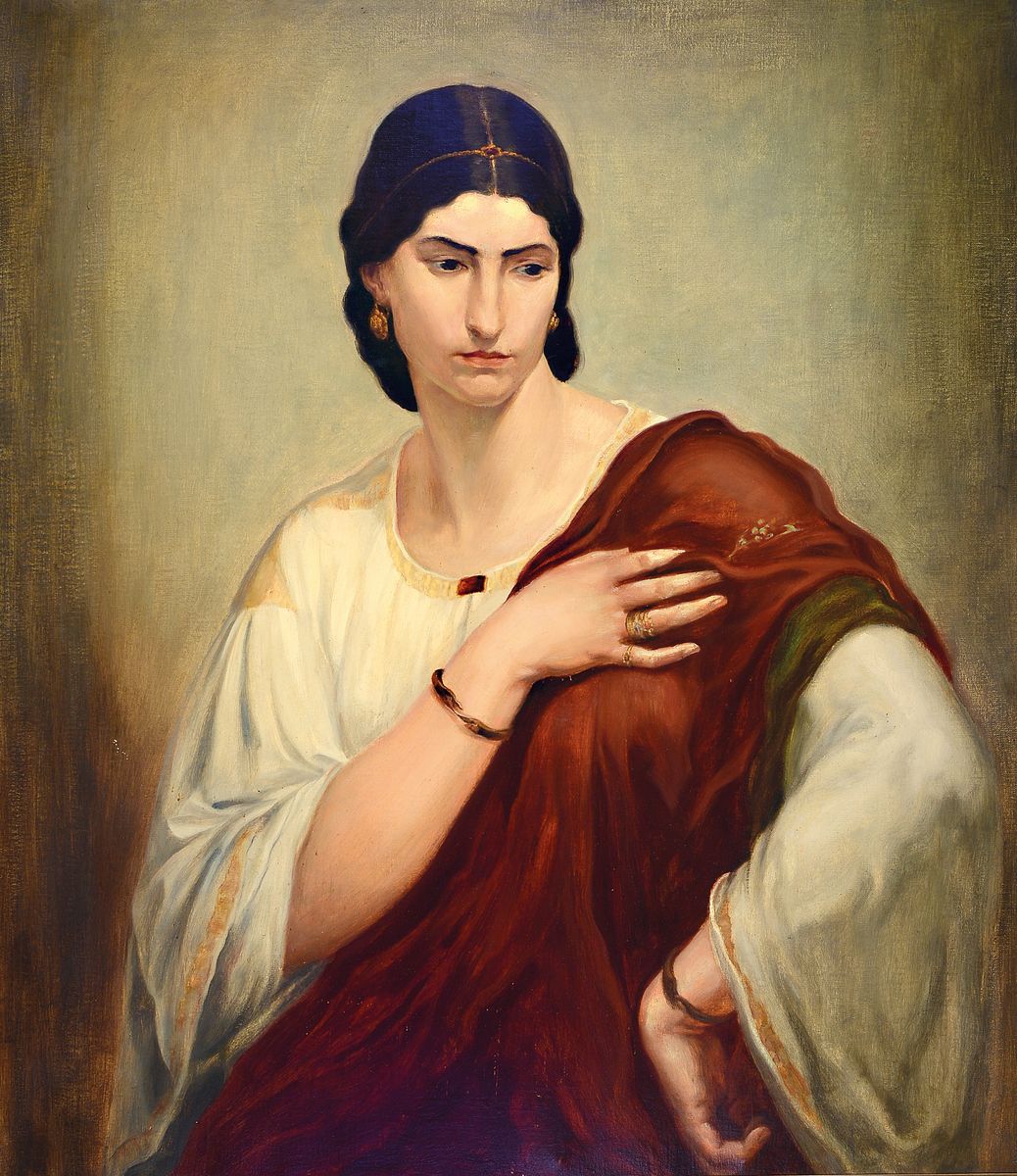 Unbekannter Künstler, um 1900-1910, gekonnte Kopie nach Anselm Feuerbachs "Bildnis einer Römerin in weißer Tunika und rotem Mantel" ...