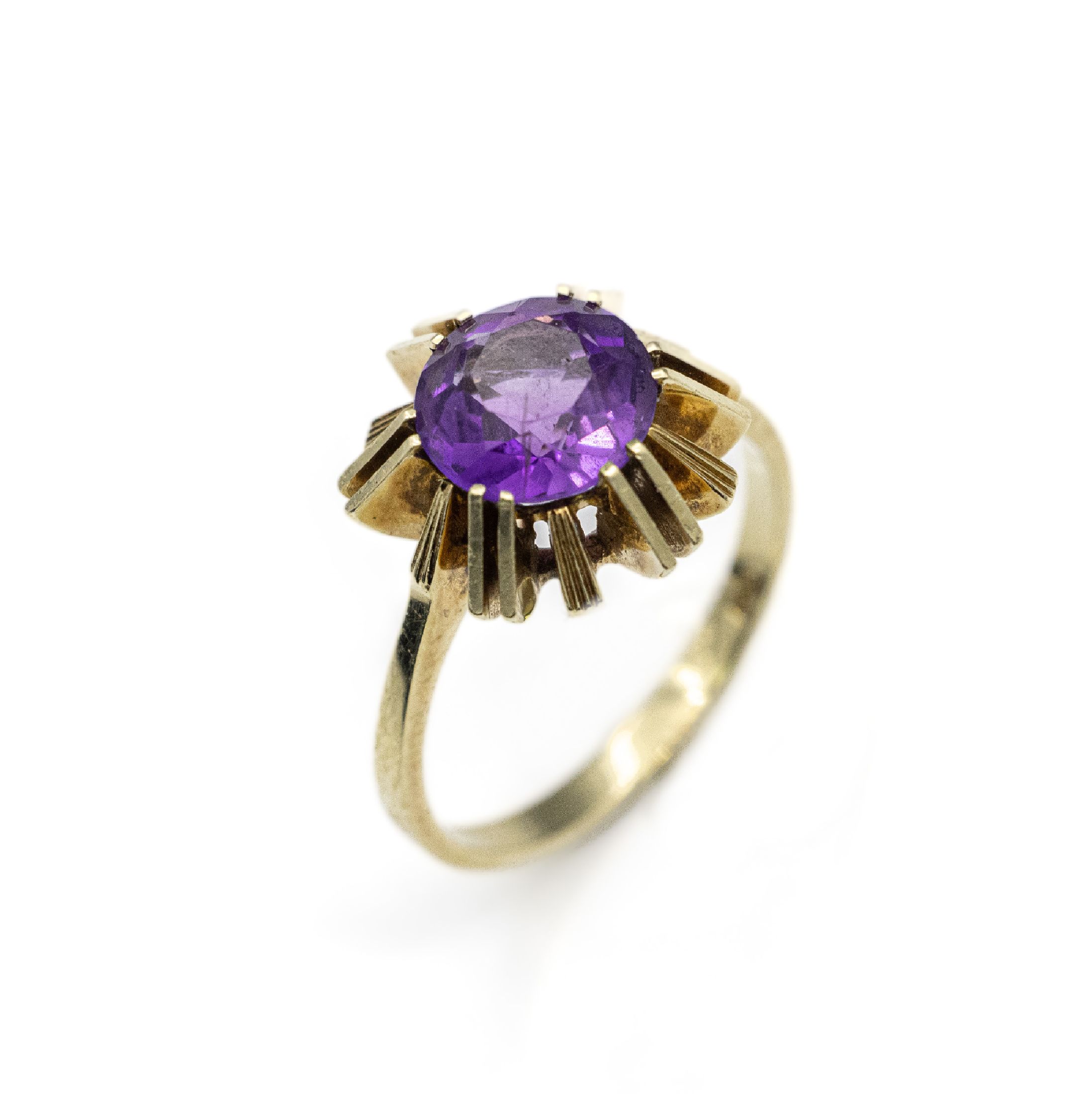 14 kt Gold Amethyst-Ring, GG 585/000, schlichte Gestaltung, rundfacett. Amethyst, RW56, ca. 4.2 g