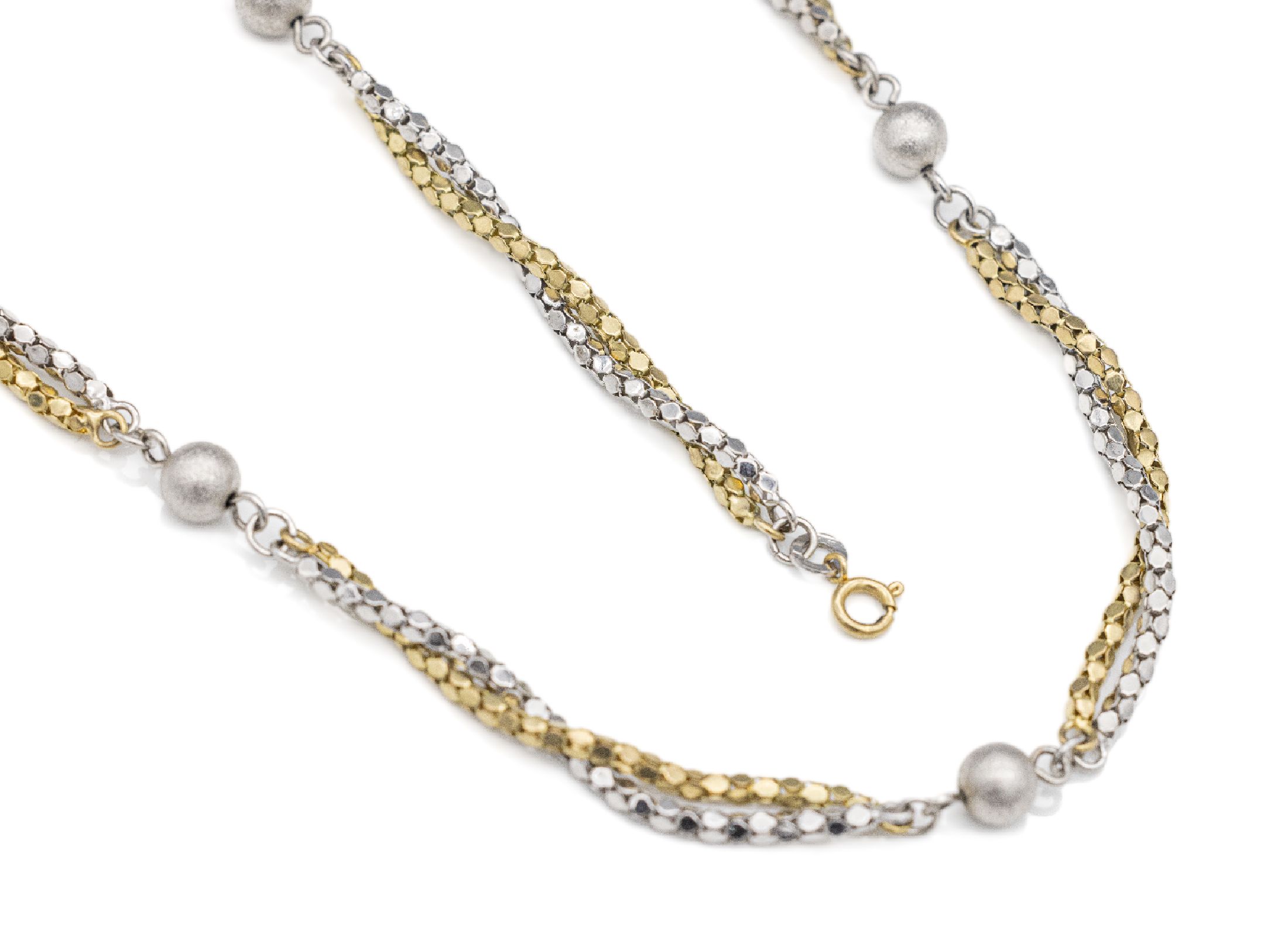 8 kt Gold Collier, GG/WG 333/000, 2-rhg., mit Kugeln als Zwischenglieder, L. ca. 91 cm, Federringschließe, ca. 28.0 g
