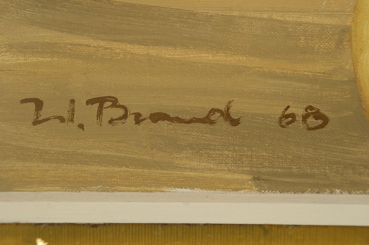 Detail a: Werner Brand, 1933 Löbau-2021 Hochstadt/Pfalz, Stillleben mit Sonnenblumen und Birnen, Öl/Lwd, links unten signiert und dat. 68, ca. 80x60cm, R. ...
