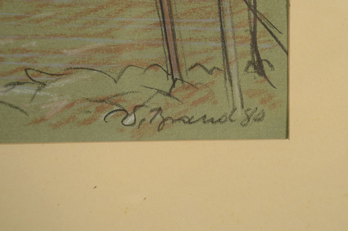 Detail a: Werner Brand, 1933 Löbau-2021 Hochstadt/Pfalz , Landschaft in den Weinbergen mit Rebzeilen, Pastell auf Papier, rechts unten signiert und dat. 80, ...