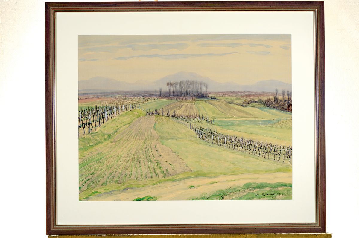 Detail k: Werner Brand, 1933 Löbau-2021 Hochstadt/Pfalz, Pfälzer Landschaft mit Rebzeilen, Aquarell auf Papier, rechts unten signiert und dat. 91, ca. ca. ...