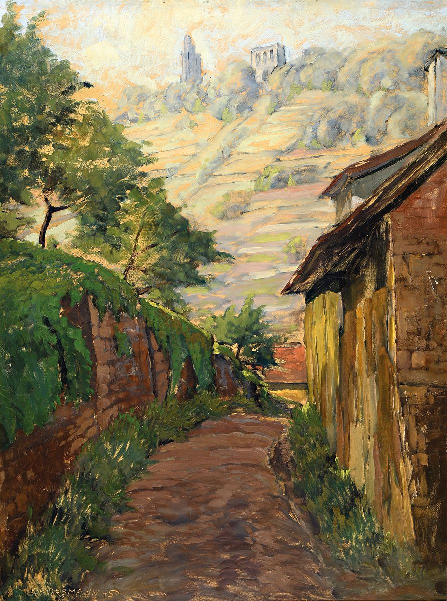 Carl Korbmann, 1894-1958 Bad Dürkheim, Blick auf die Limburg, Öl/Malkarton, links unten signiert, ca. 80x60cm, R. ca. 85x65cm
