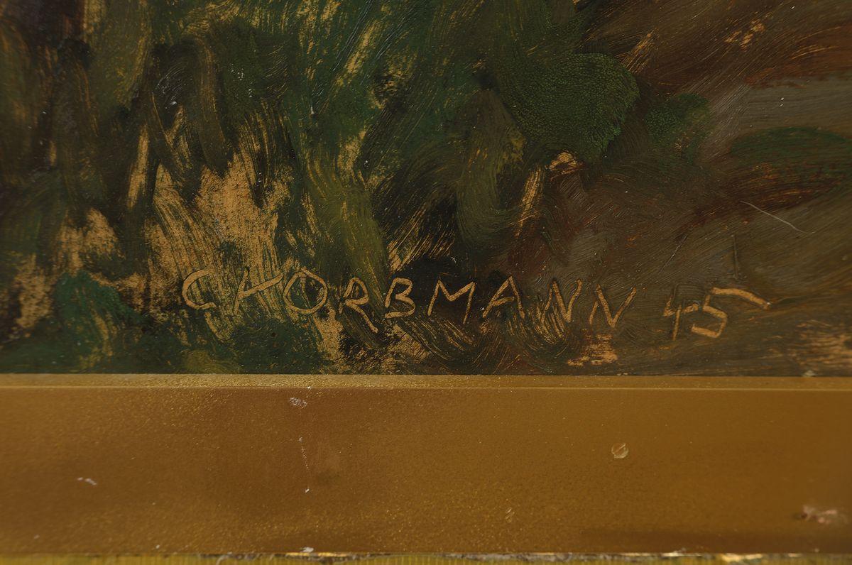 Detail a: Carl Korbmann, 1894-1958 Bad Dürkheim, Blick auf die Limburg, Öl/Malkarton, links unten signiert, ca. 80x60cm, R. ca. 85x65cm