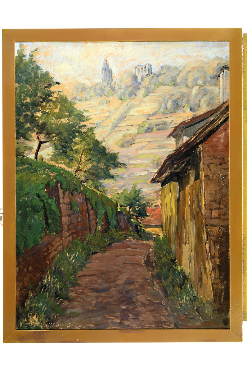 Detail k: Carl Korbmann, 1894-1958 Bad Dürkheim, Blick auf die Limburg, Öl/Malkarton, links unten signiert, ca. 80x60cm, R. ca. 85x65cm