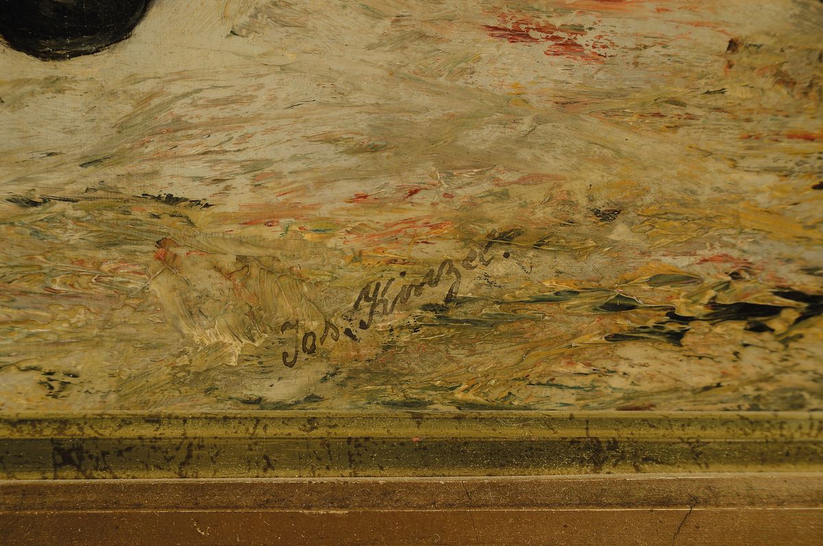 Detail a: Joseph Kinzel, 1852 Lobenstein - 1925 Spitz an der Donau, Studium an den Akademien Wien und München, Genrebild, "Interessante Neuigkeiten" ...
