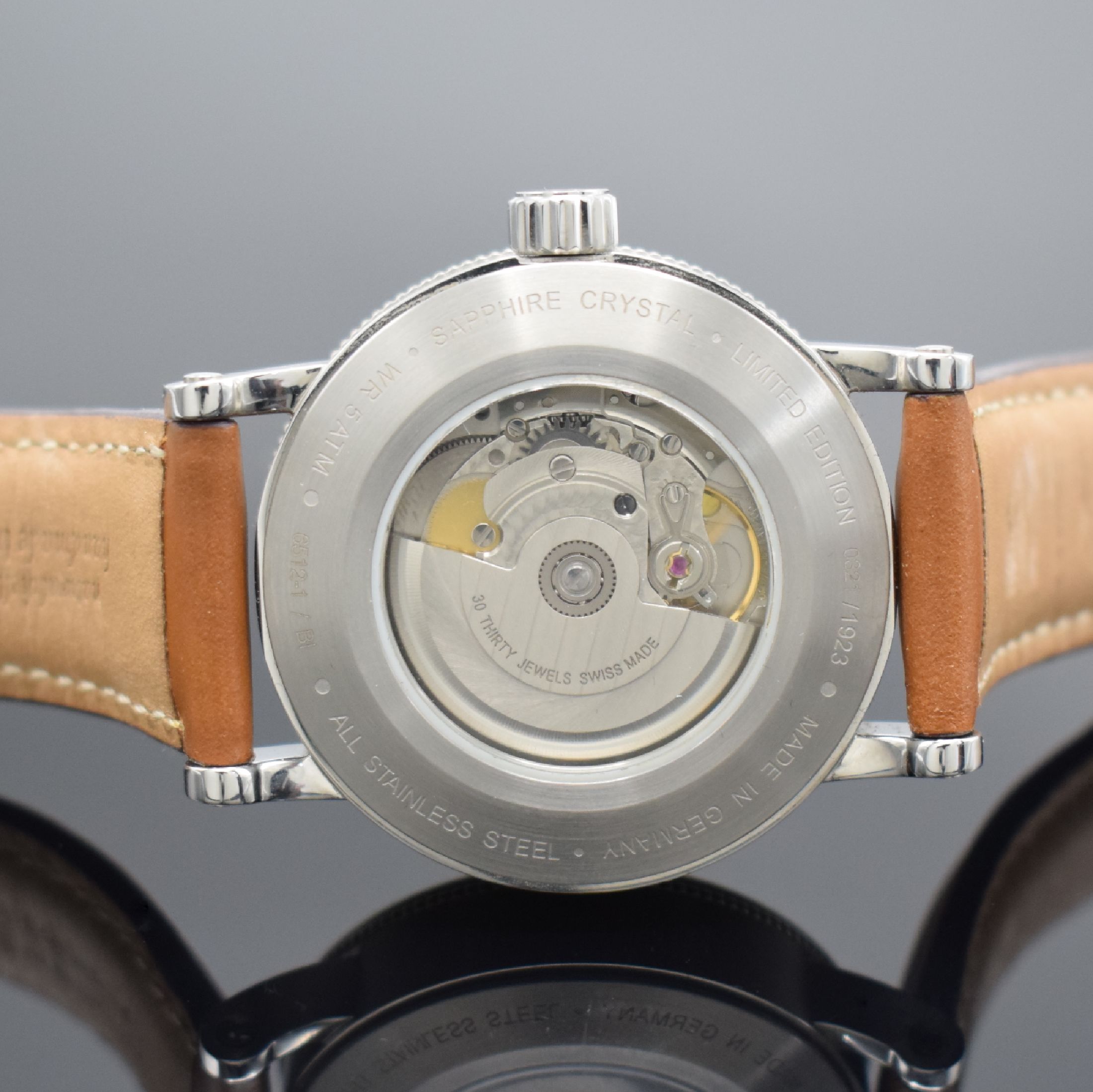 Detail d: JUNKERS F13 Regulateur Südamerika Expedition limitierte Herrenarmbanduhr in Stahl Referenz 6512-1, Deutschland um 2015, Automatik, matt. beids. ...